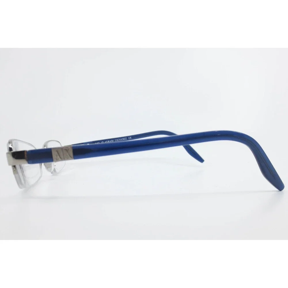 Armani Exchange AX 104 6LB Silver Blue Rectangular Semi Rimless Eyeglasses 52-19